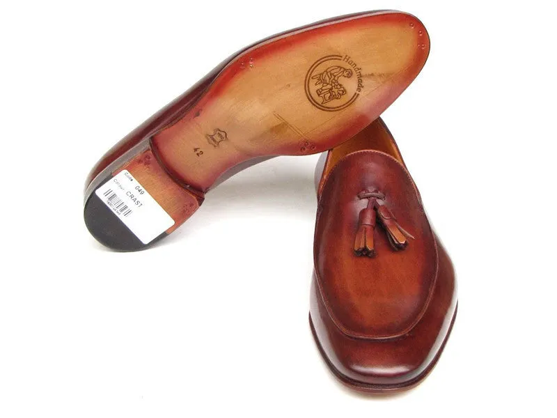 Paul Parkman Men's Hand-Painted Leather Tassel Loafers in Brown