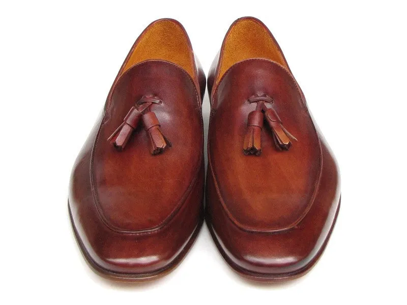 Paul Parkman Men's Hand-Painted Leather Tassel Loafers in Brown