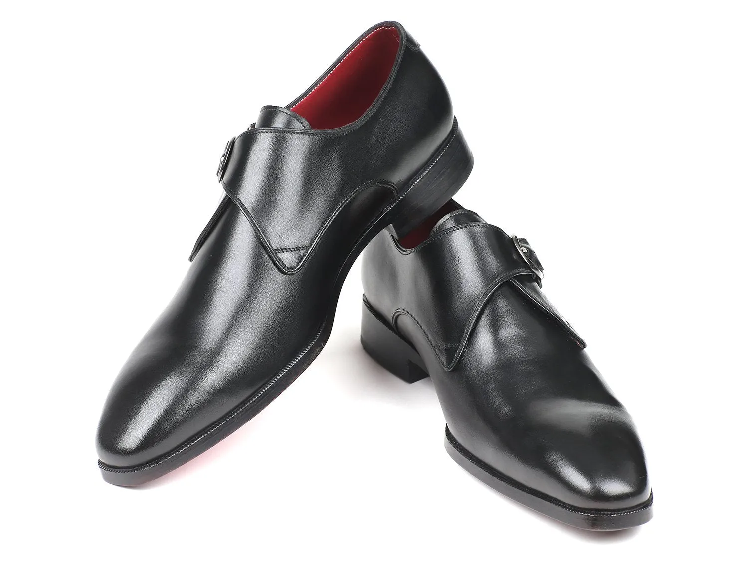 Paul Parkman Men's Leather Single Monkstraps in Black