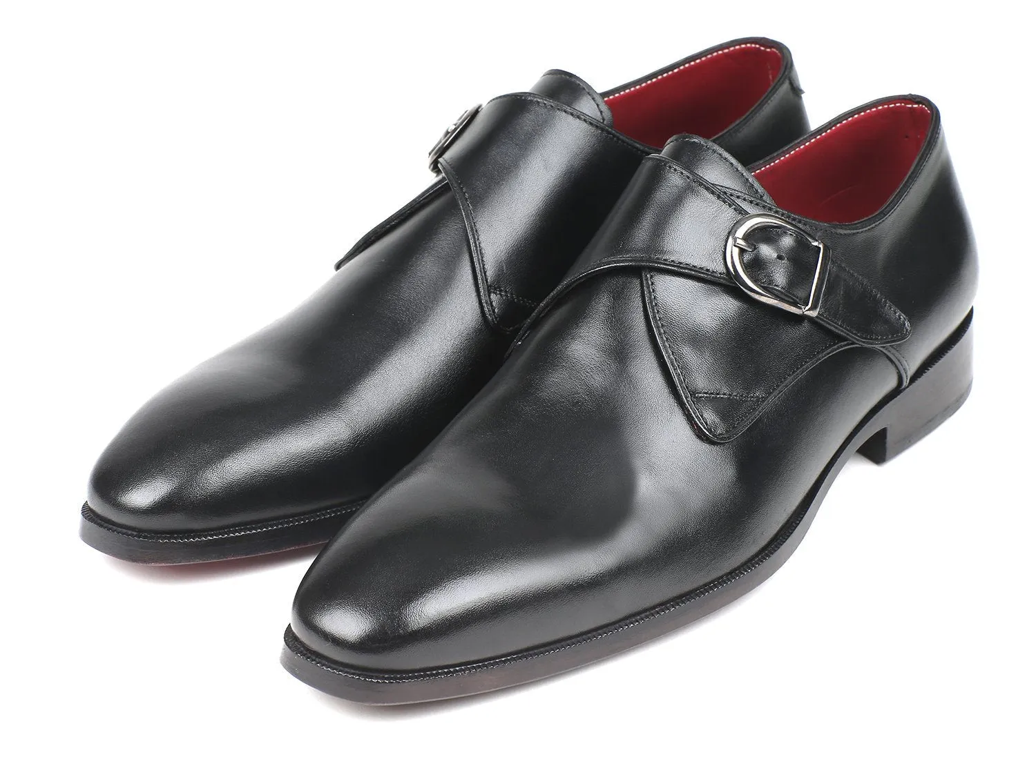 Paul Parkman Men's Leather Single Monkstraps in Black