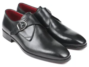Paul Parkman Men's Leather Single Monkstraps in Black