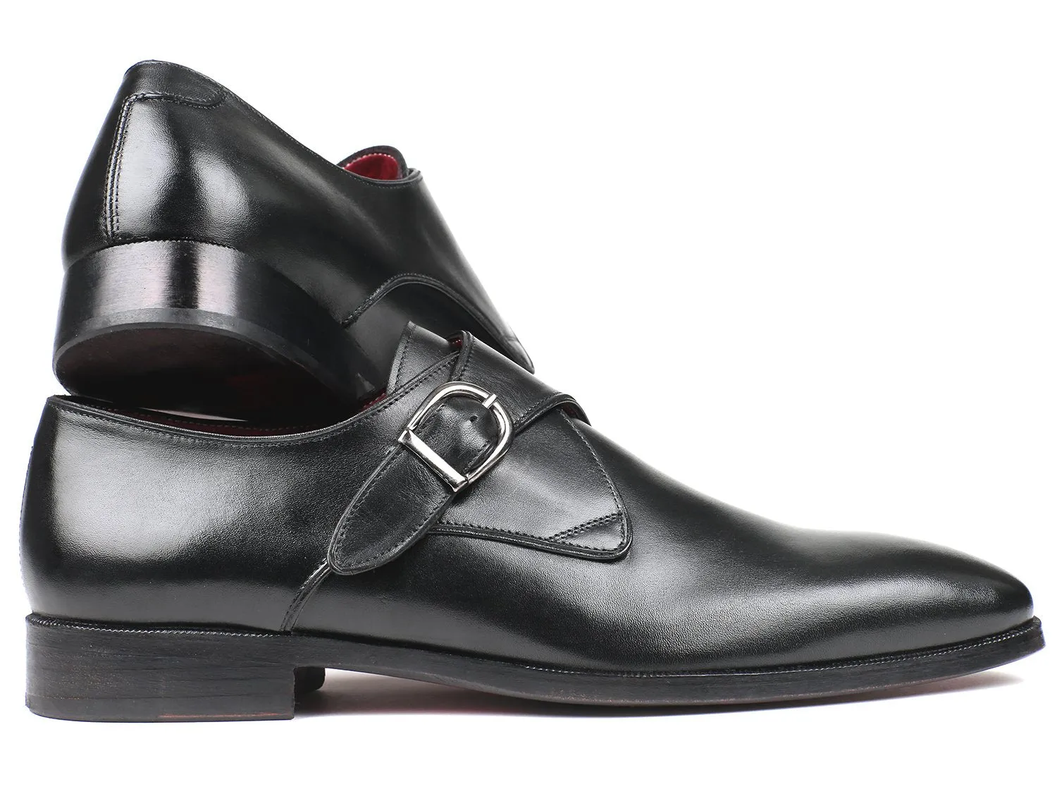 Paul Parkman Men's Leather Single Monkstraps in Black