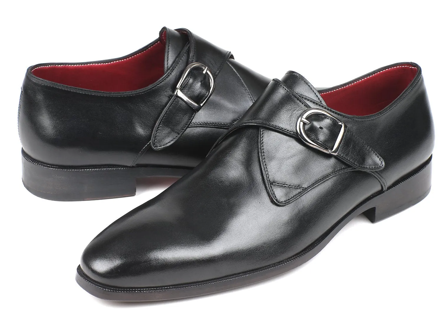 Paul Parkman Men's Leather Single Monkstraps in Black
