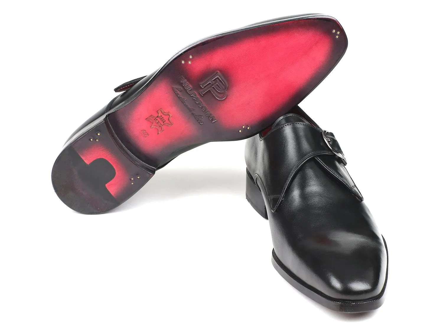 Paul Parkman Men's Leather Single Monkstraps in Black