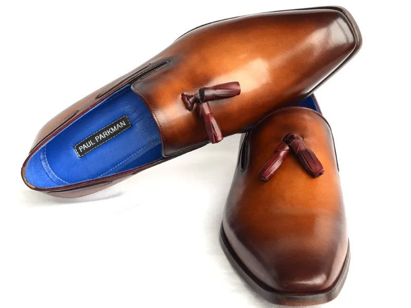 Paul Parkman Men's Leather Tassel Loafers in Walnut
