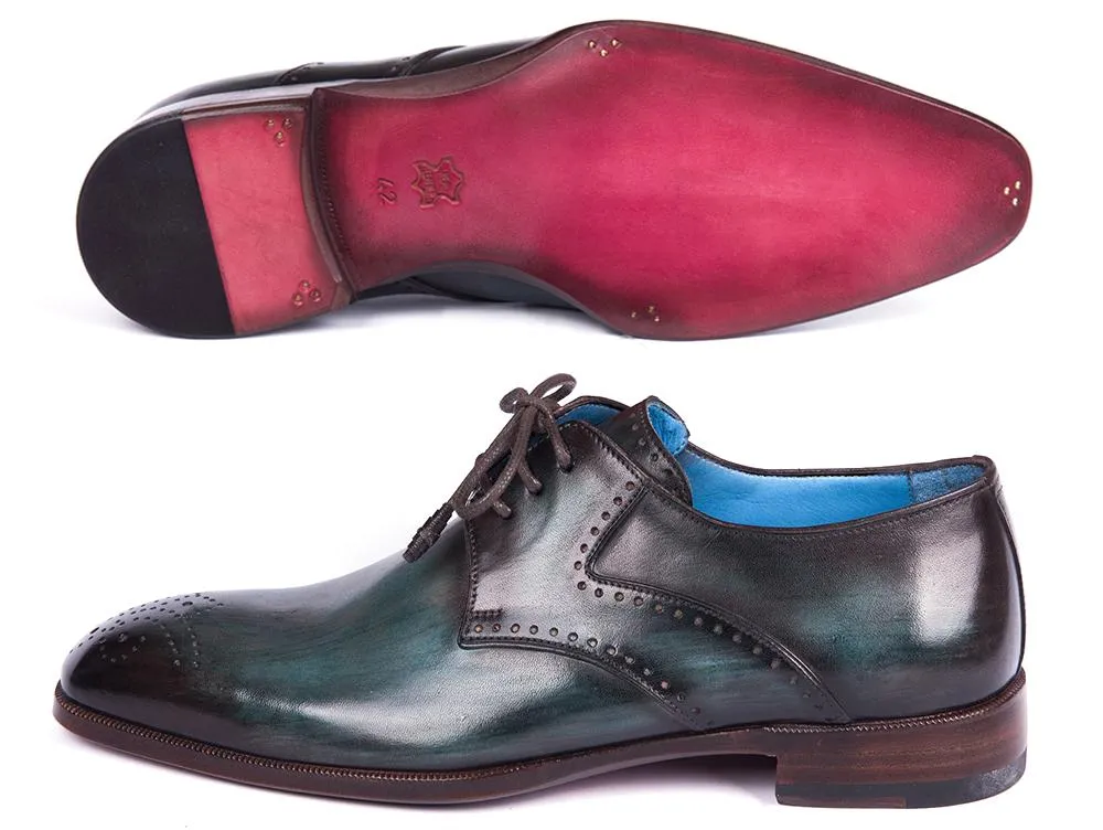 Paul Parkman Men's Medallion Toe Derby Shoes in Turquoise & Brown