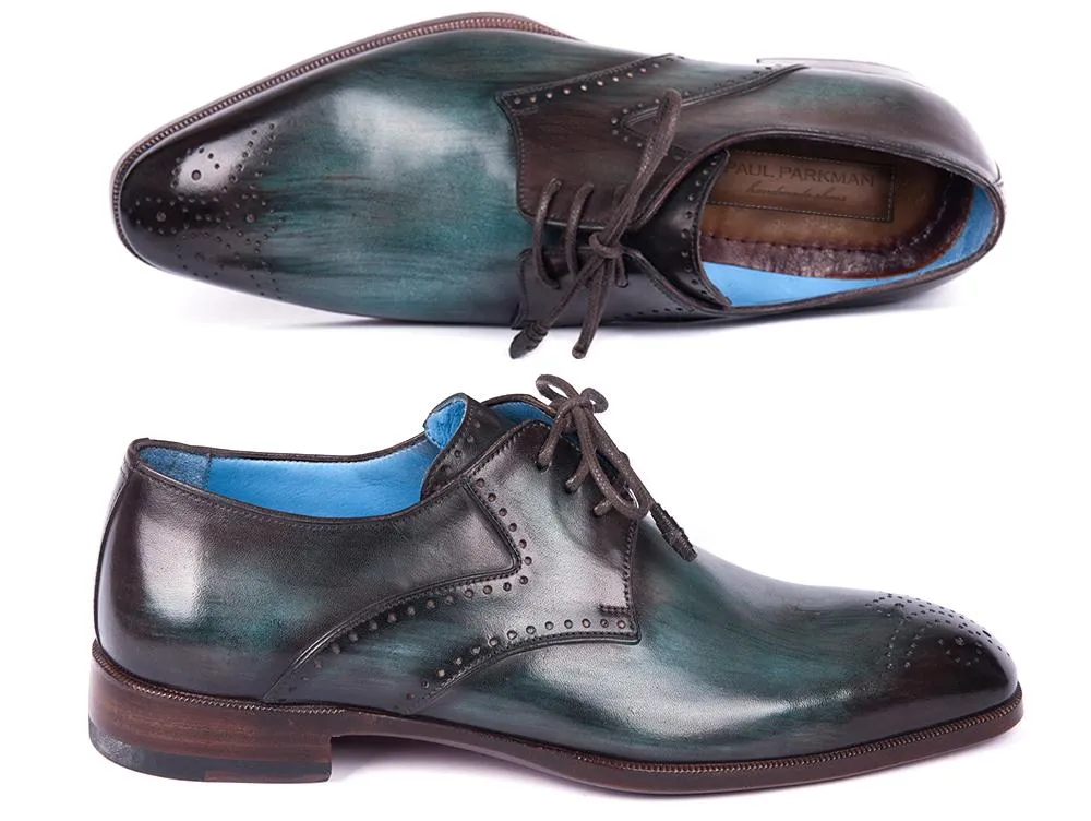 Paul Parkman Men's Medallion Toe Derby Shoes in Turquoise & Brown
