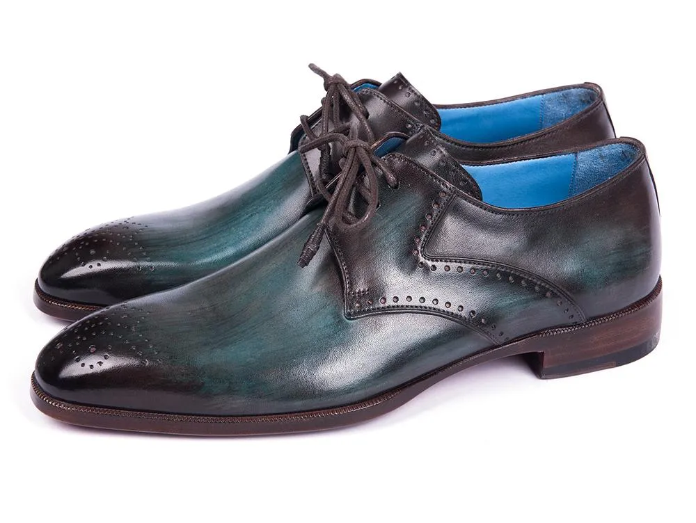 Paul Parkman Men's Medallion Toe Derby Shoes in Turquoise & Brown