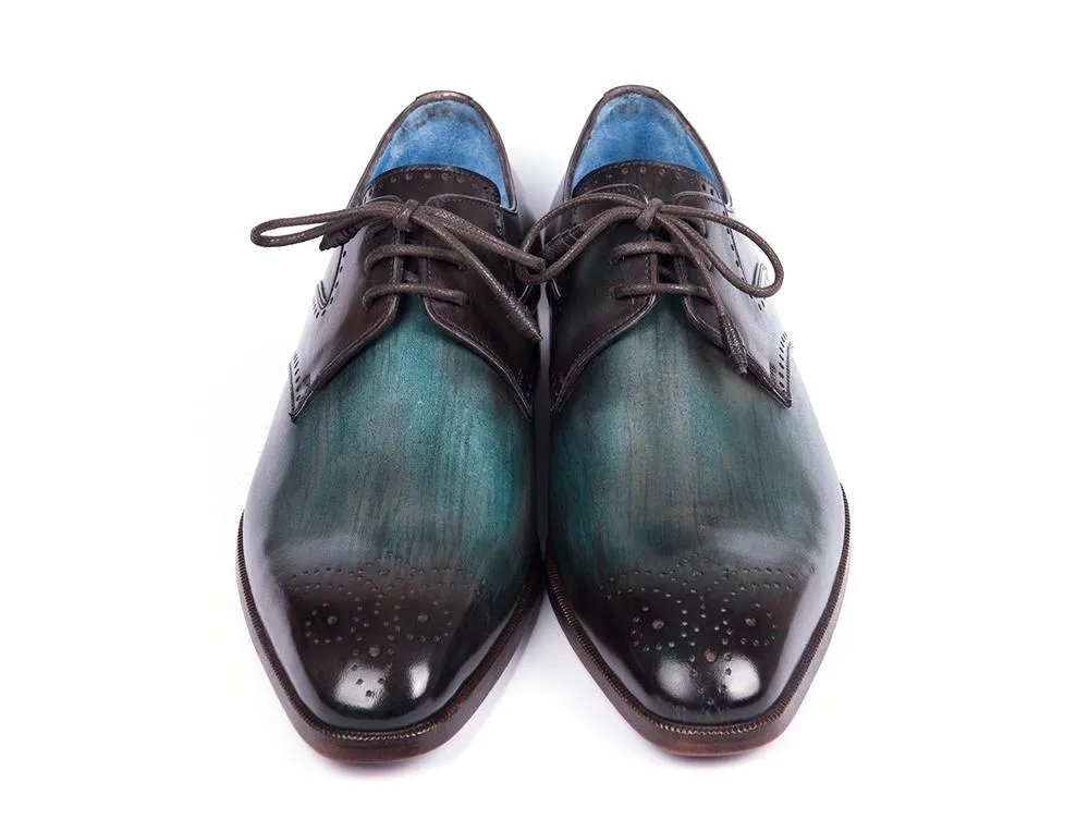 Paul Parkman Men's Medallion Toe Derby Shoes in Turquoise & Brown