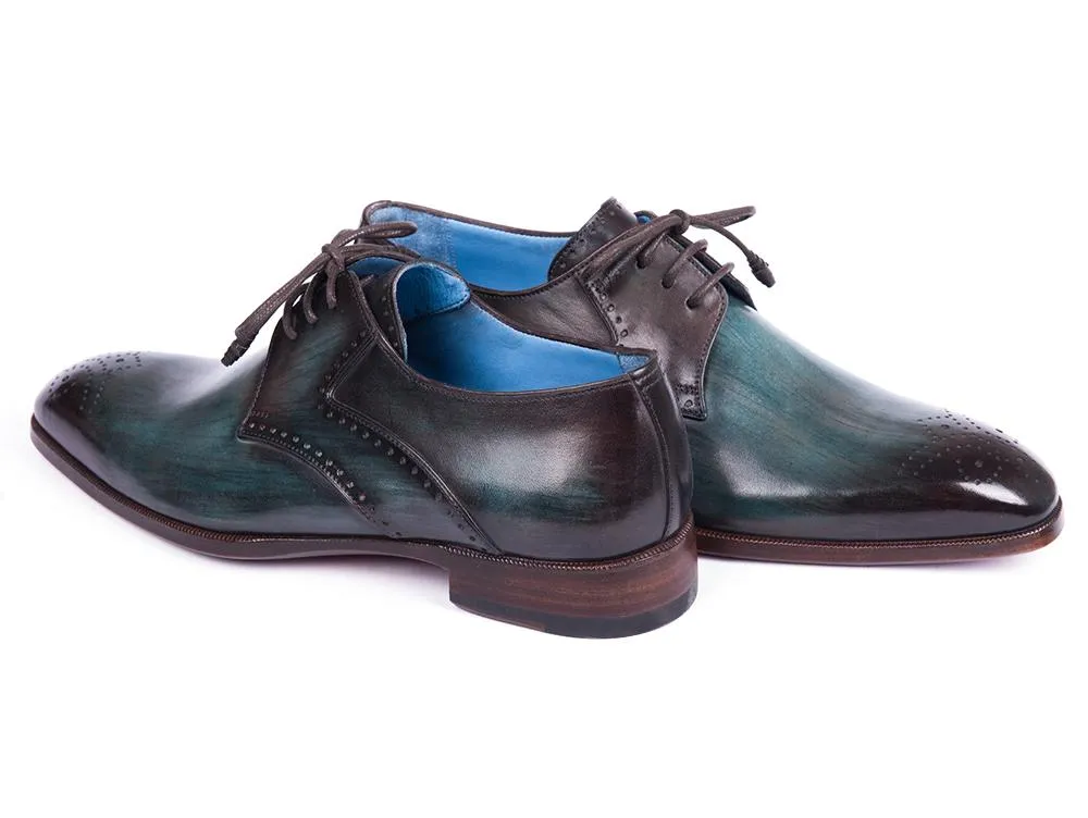 Paul Parkman Men's Medallion Toe Derby Shoes in Turquoise & Brown