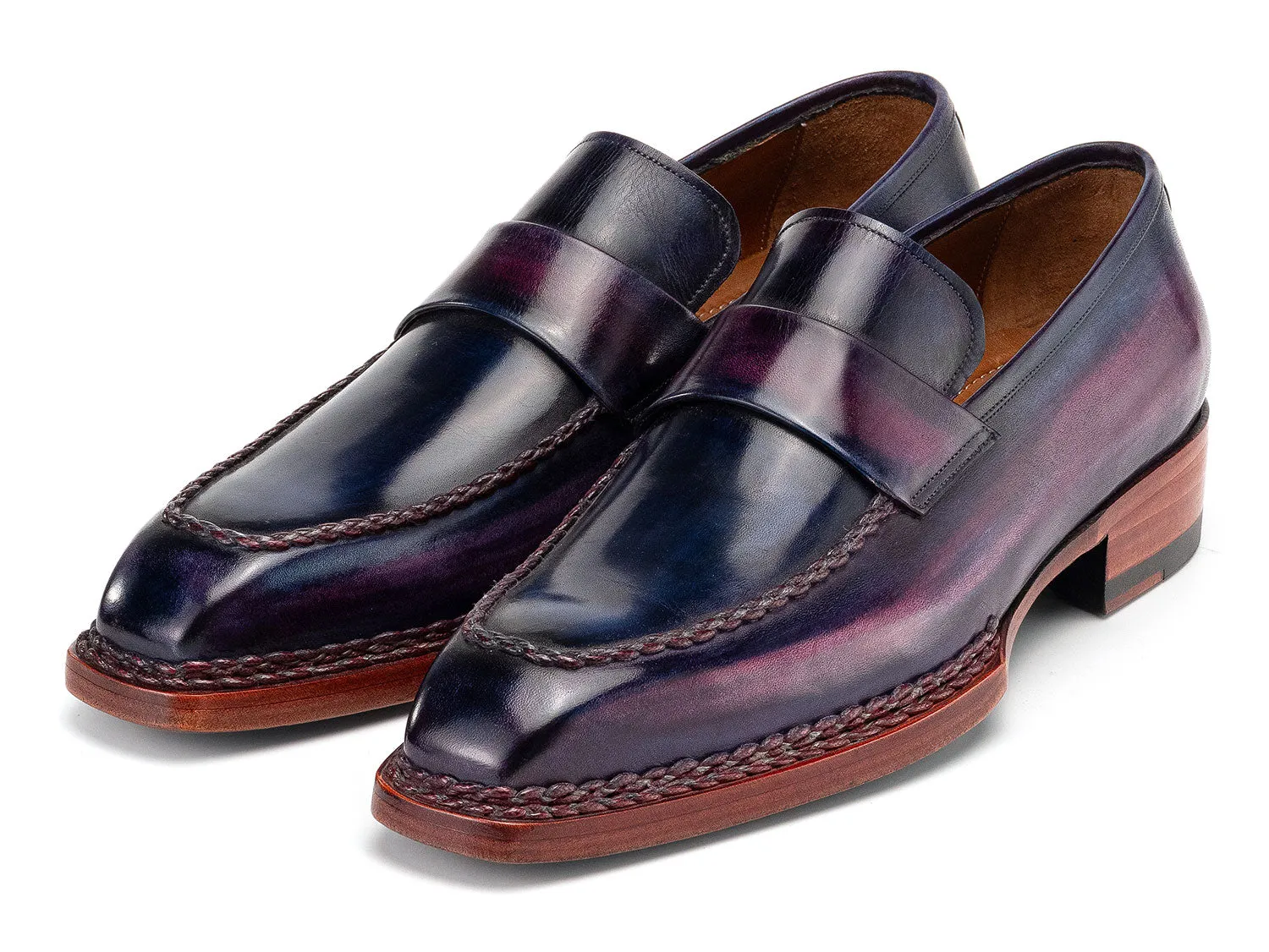 Paul Parkman Men's Norwegian Welted Loafers in Purple Patina