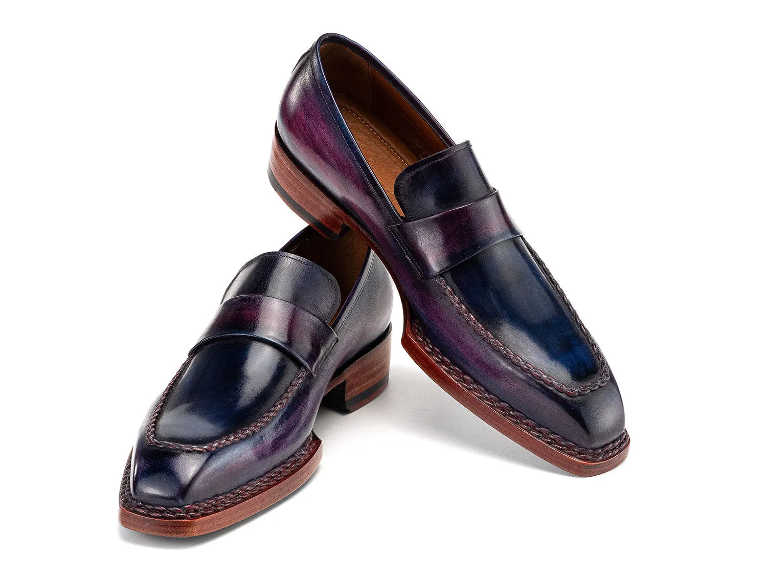 Paul Parkman Men's Norwegian Welted Loafers in Purple Patina