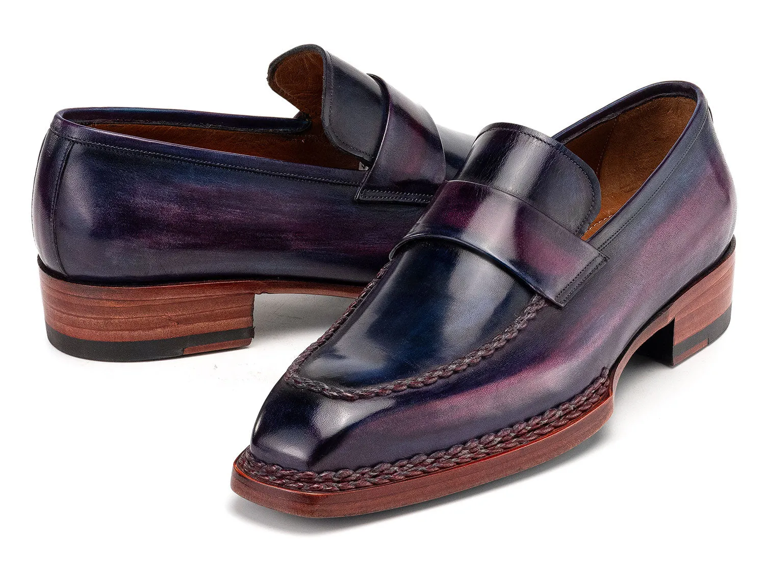 Paul Parkman Men's Norwegian Welted Loafers in Purple Patina
