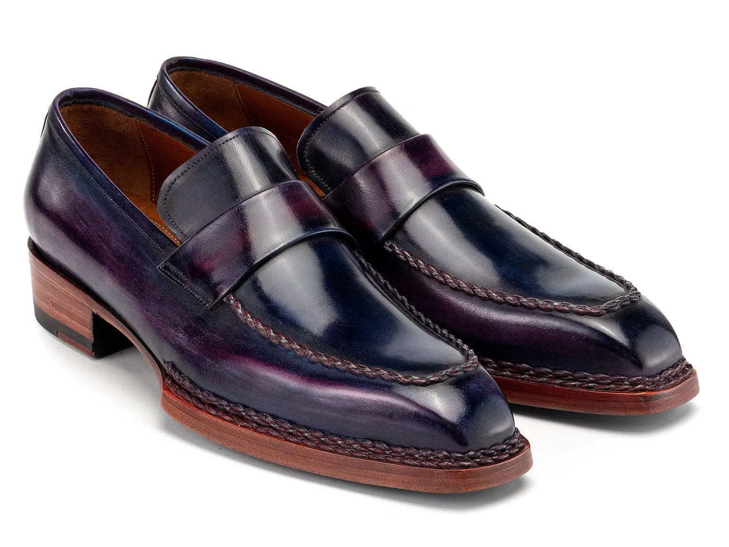 Paul Parkman Men's Norwegian Welted Loafers in Purple Patina
