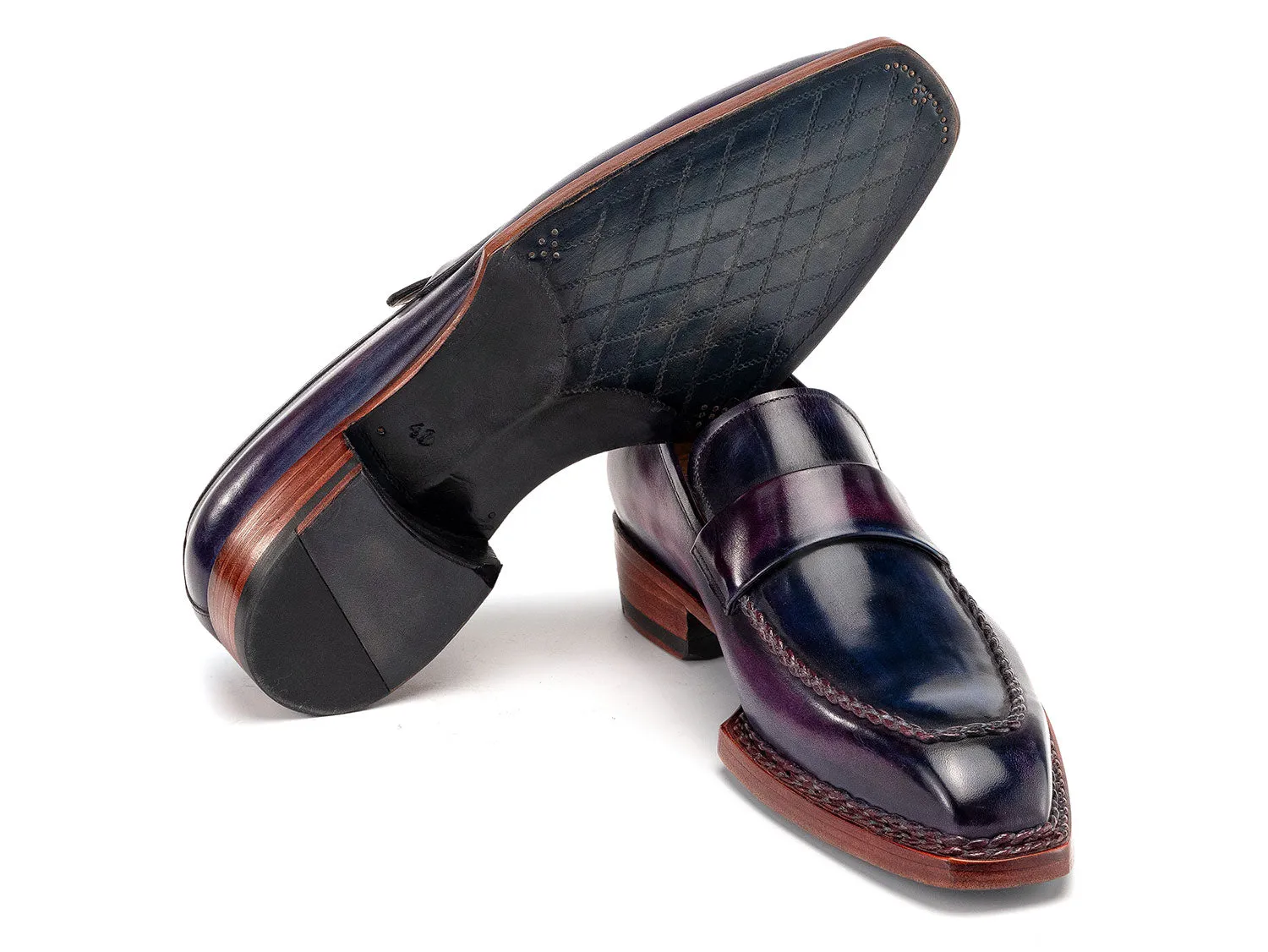 Paul Parkman Men's Norwegian Welted Loafers in Purple Patina