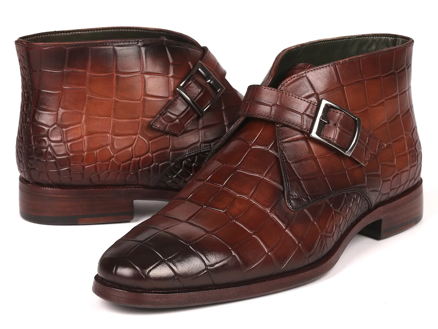 Paul Parkman Men's Single Monk Strap Ankle Boots in Brown