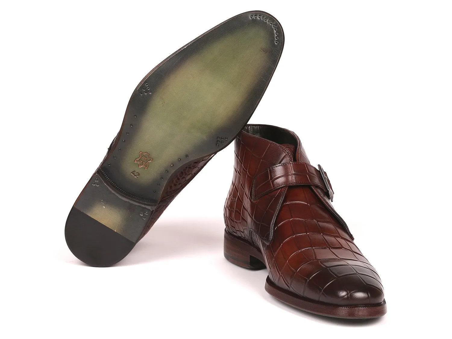 Paul Parkman Men's Single Monk Strap Ankle Boots in Brown