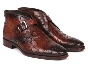 Paul Parkman Men's Single Monk Strap Ankle Boots in Brown