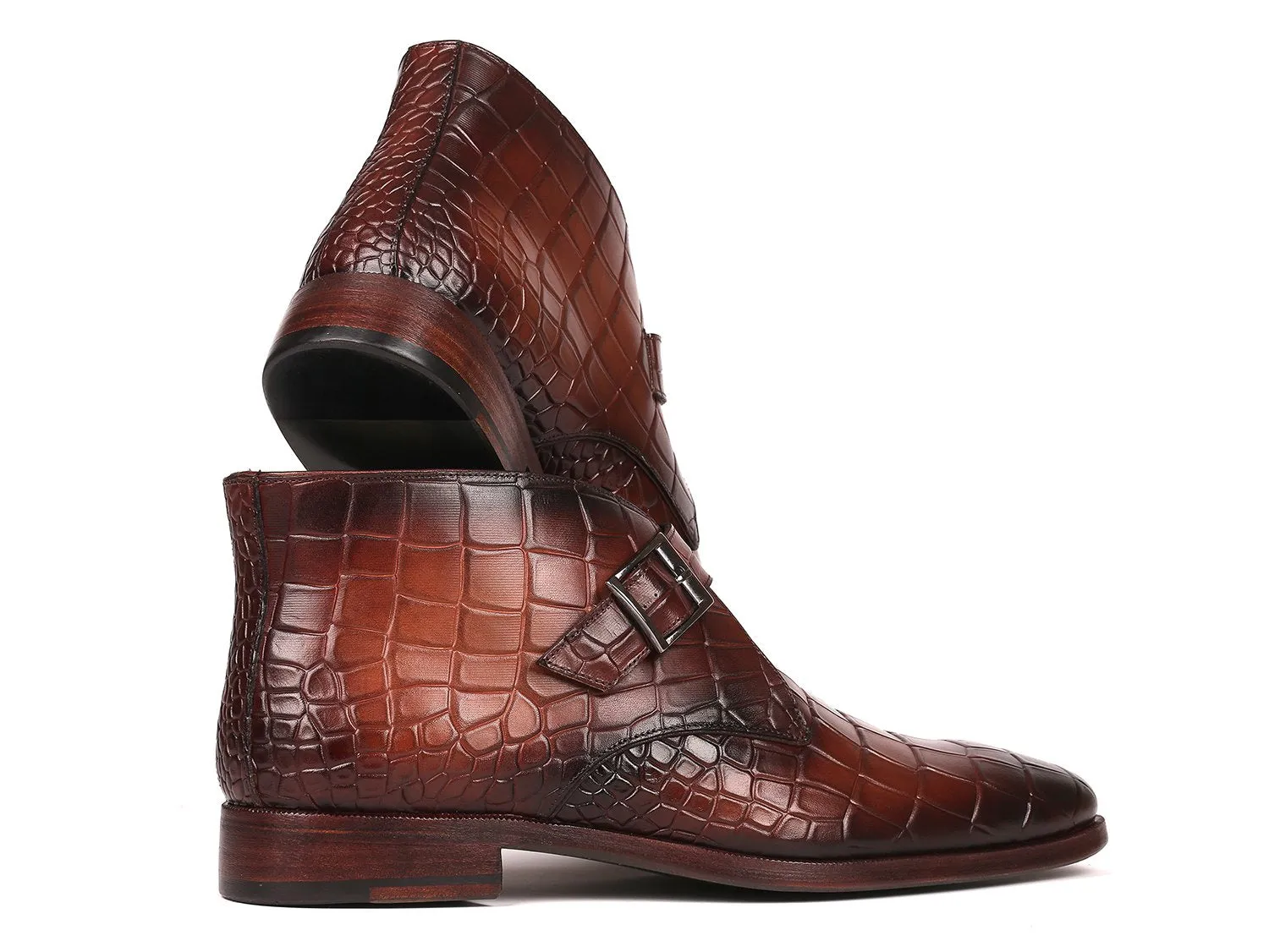 Paul Parkman Men's Single Monk Strap Ankle Boots in Brown