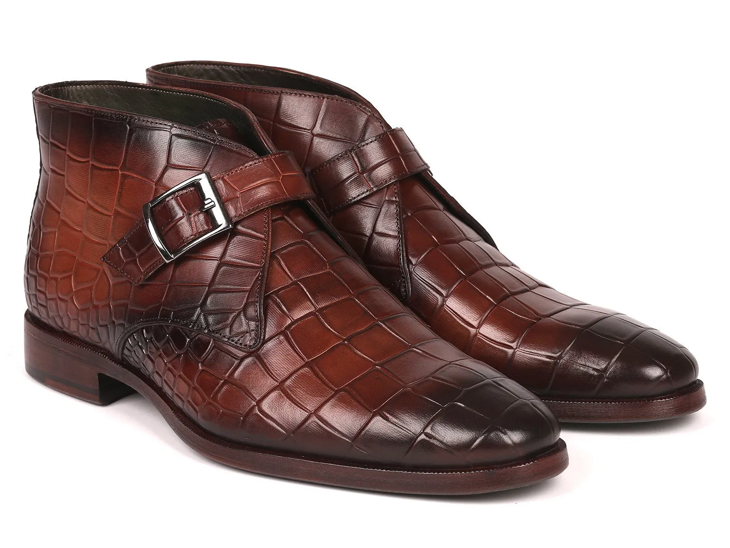 Paul Parkman Men's Single Monk Strap Ankle Boots in Brown
