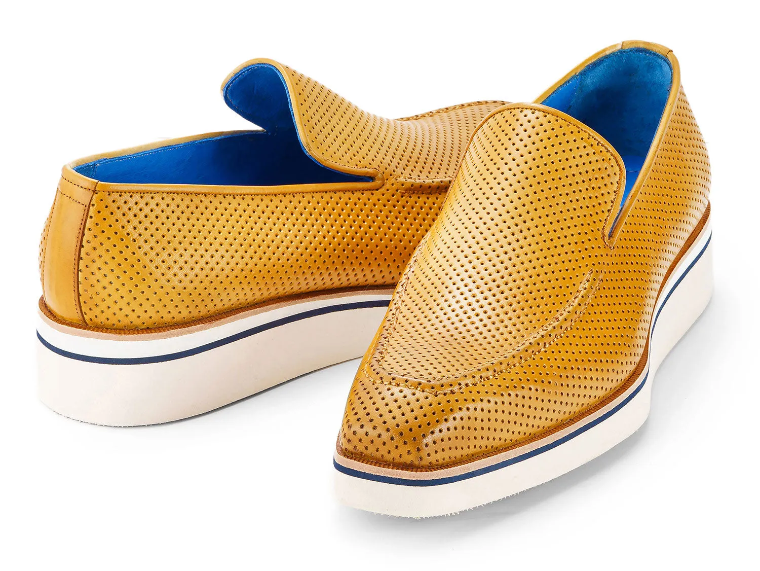 Paul Parkman Men's Smart Casual Perforated Leather Loafers in Beige