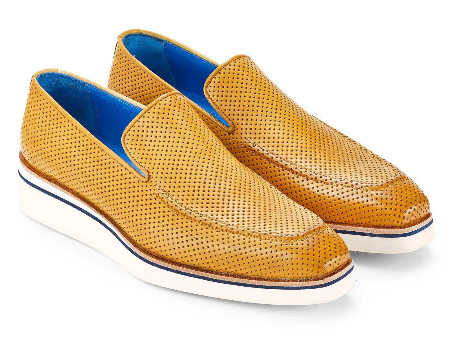 Paul Parkman Men's Smart Casual Perforated Leather Loafers in Beige