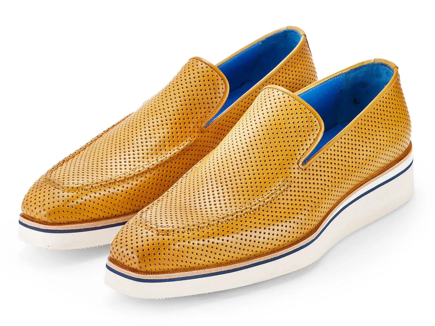 Paul Parkman Men's Smart Casual Perforated Leather Loafers in Beige