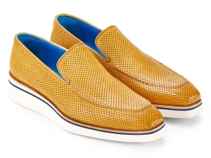Paul Parkman Men's Smart Casual Perforated Leather Loafers in Beige