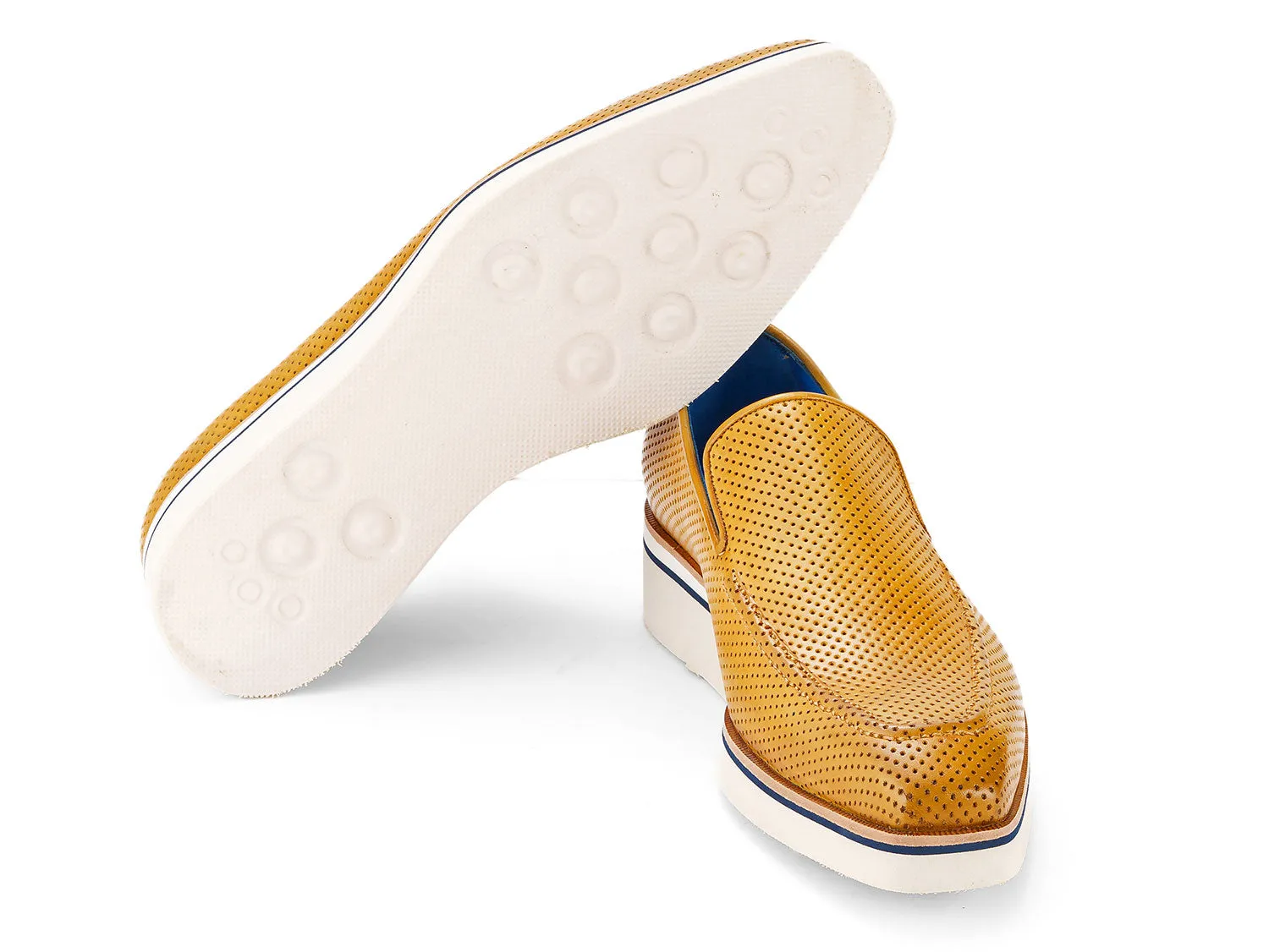 Paul Parkman Men's Smart Casual Perforated Leather Loafers in Beige