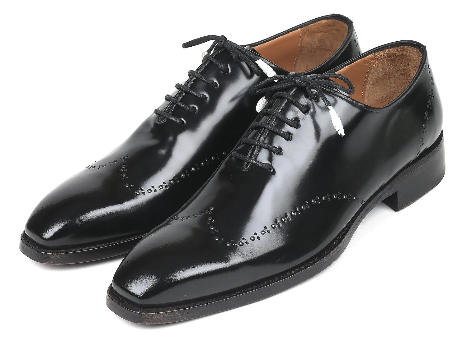 Paul Parkman Polished Leather Goodyear Welted Wingtip Oxfords in Black