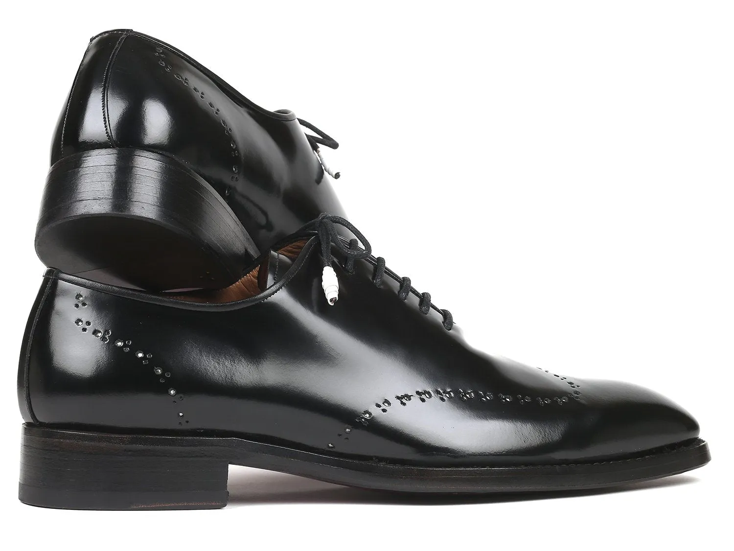 Paul Parkman Polished Leather Goodyear Welted Wingtip Oxfords in Black
