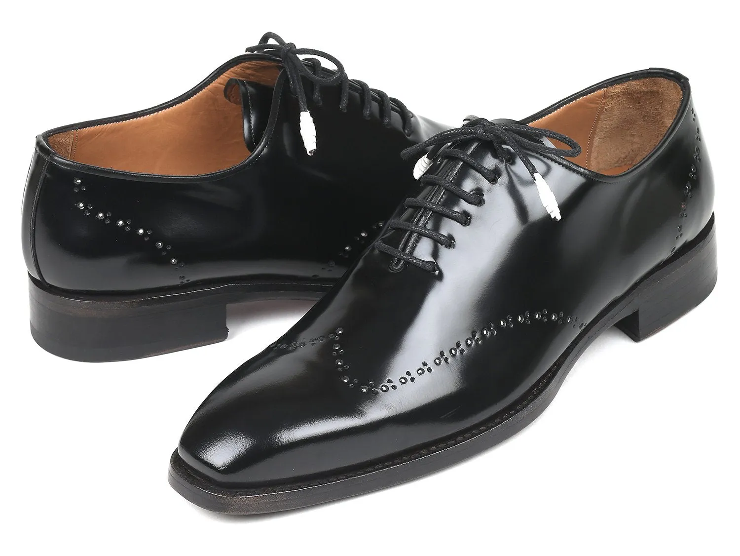 Paul Parkman Polished Leather Goodyear Welted Wingtip Oxfords in Black