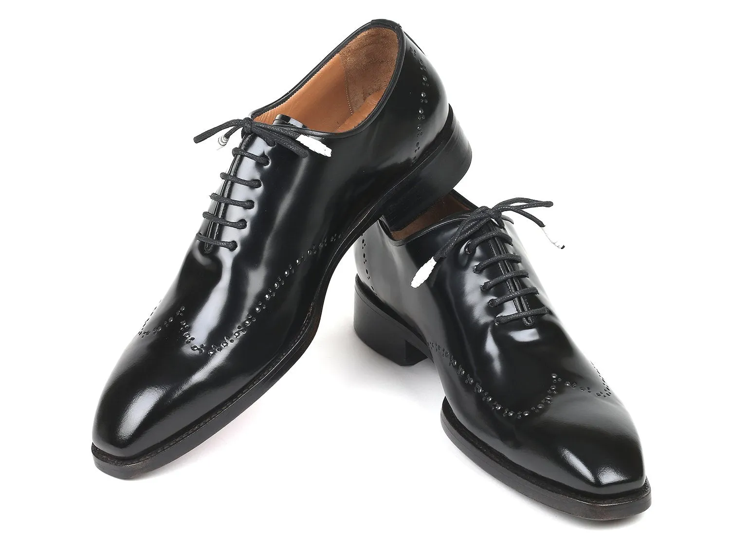 Paul Parkman Polished Leather Goodyear Welted Wingtip Oxfords in Black