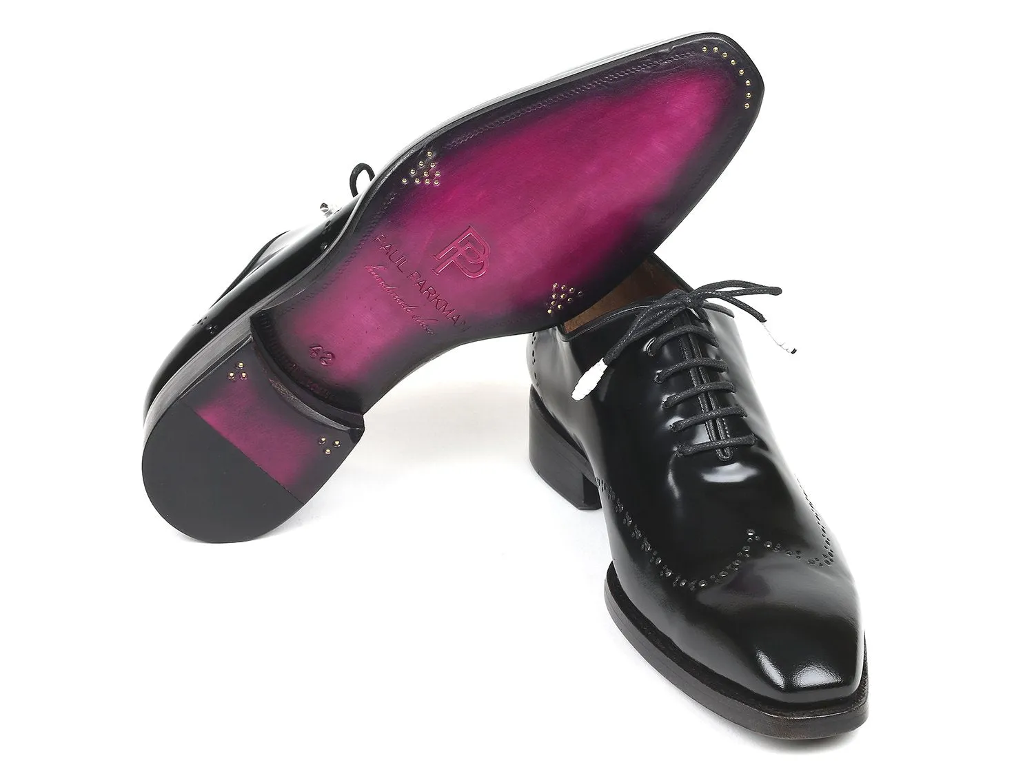 Paul Parkman Polished Leather Goodyear Welted Wingtip Oxfords in Black