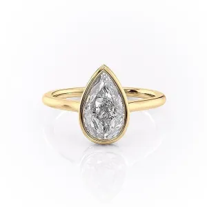Pear Cut Rubover Moissanite With Hidden Halo