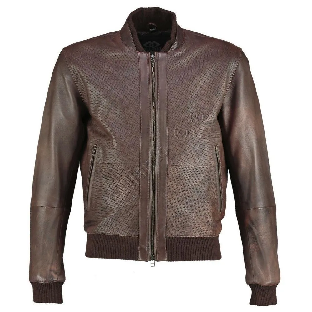 Perforated Brown Bomber Vintage Motorcyle Leather Jacket