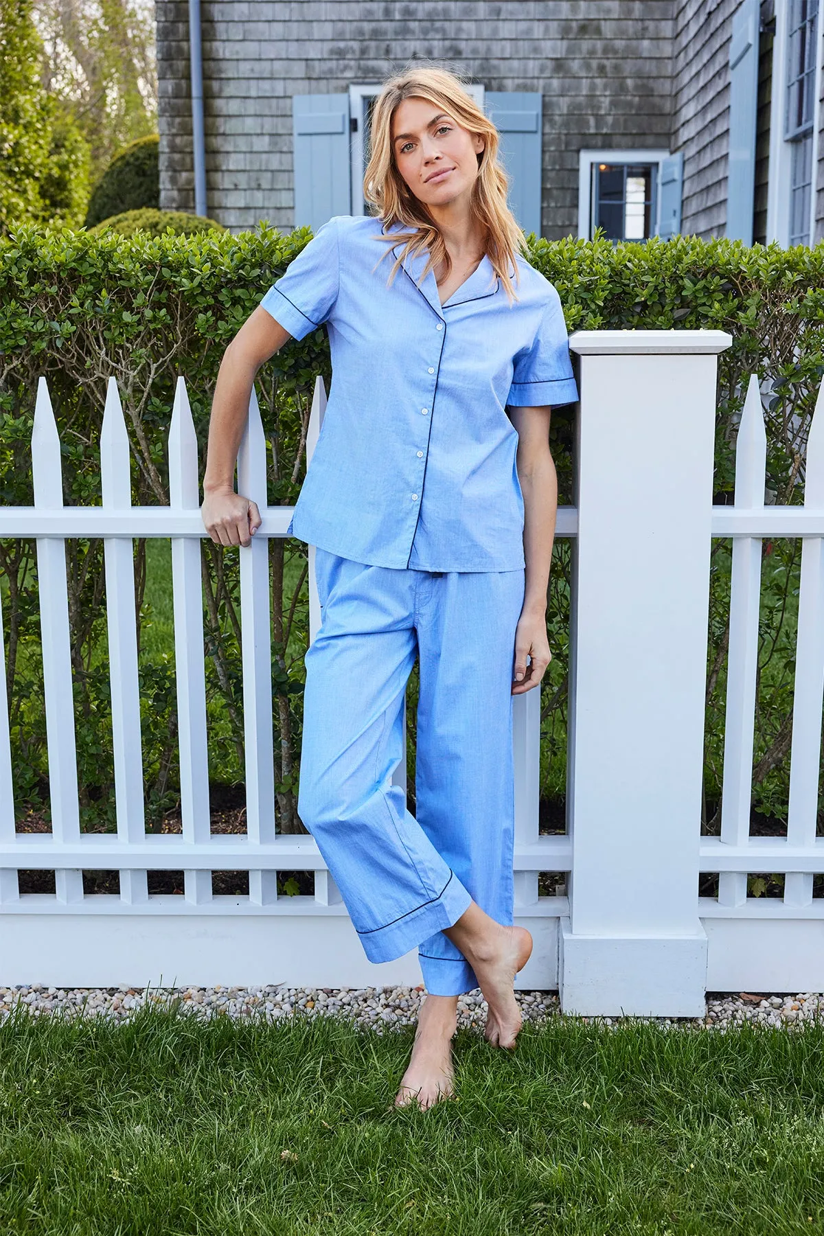 Poplin Chloe Pajama Set in Oxford Blue