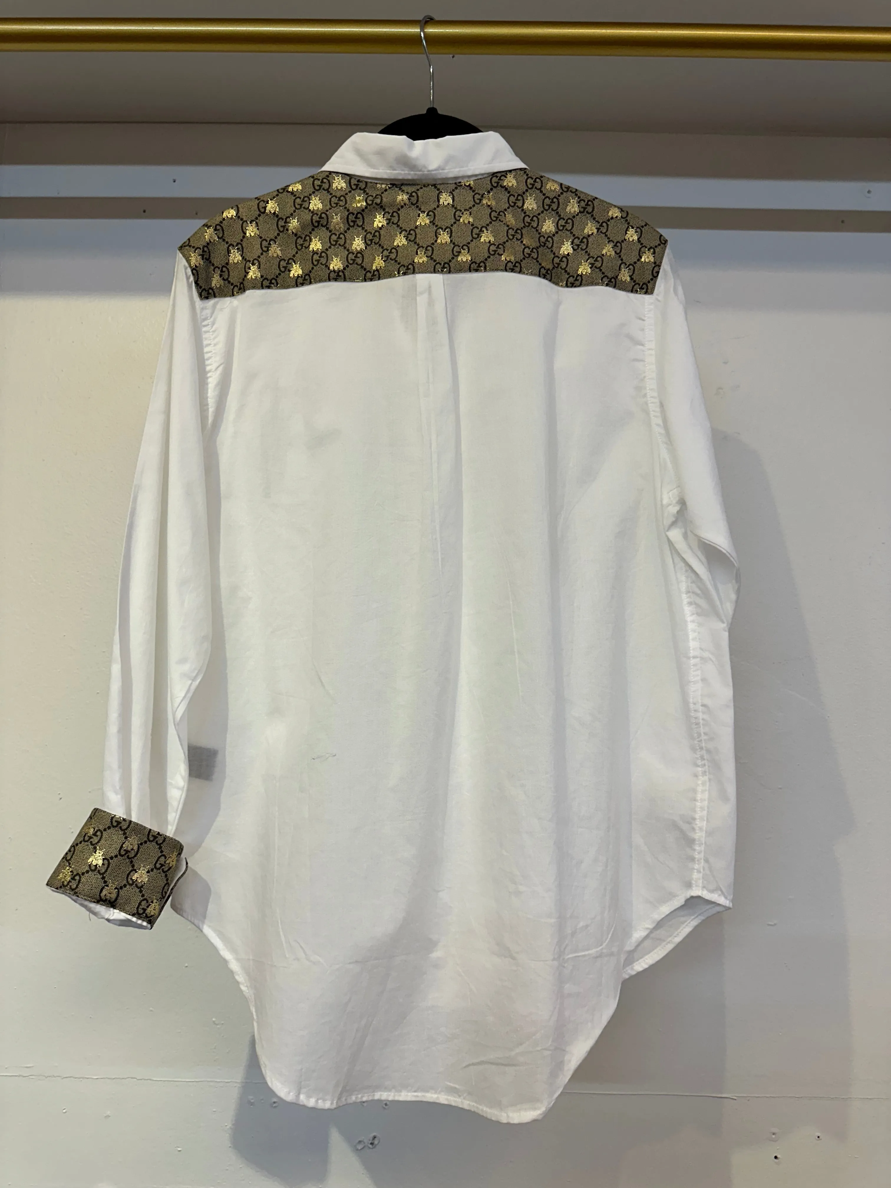 Repurposed Scarf Button Down - White Oxford - Gold Pocket