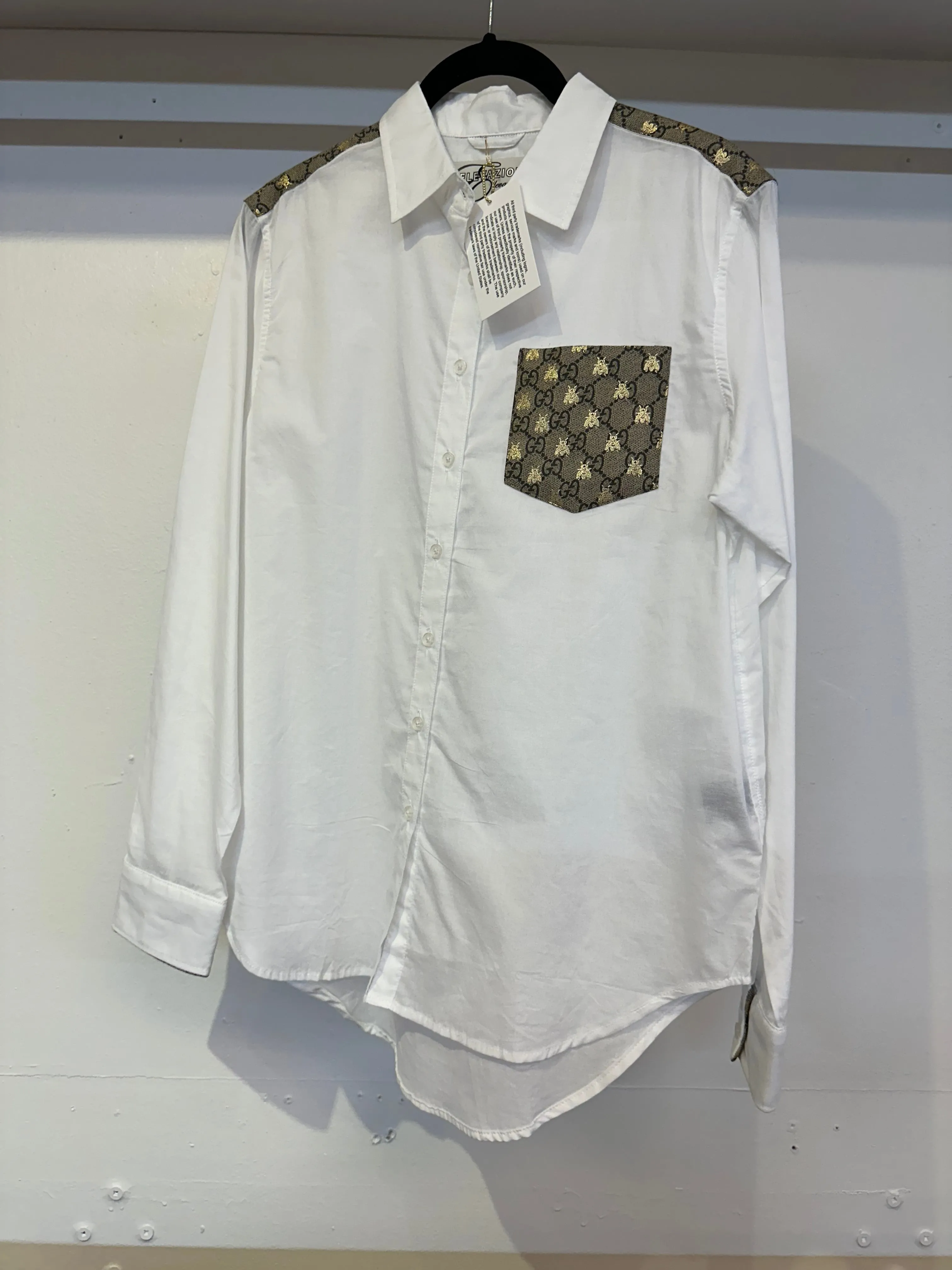 Repurposed Scarf Button Down - White Oxford - Gold Pocket