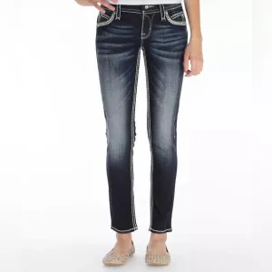 Rock Revival Mei 28 skinny ankle jeans dark whiskered denim bling GUC