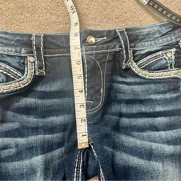 Rock Revival Mei 28 skinny ankle jeans dark whiskered denim bling GUC