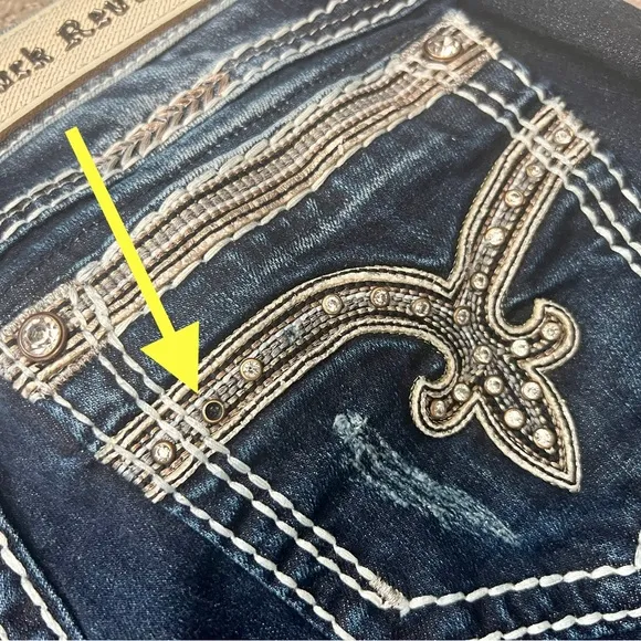 Rock Revival Mei 28 skinny ankle jeans dark whiskered denim bling GUC