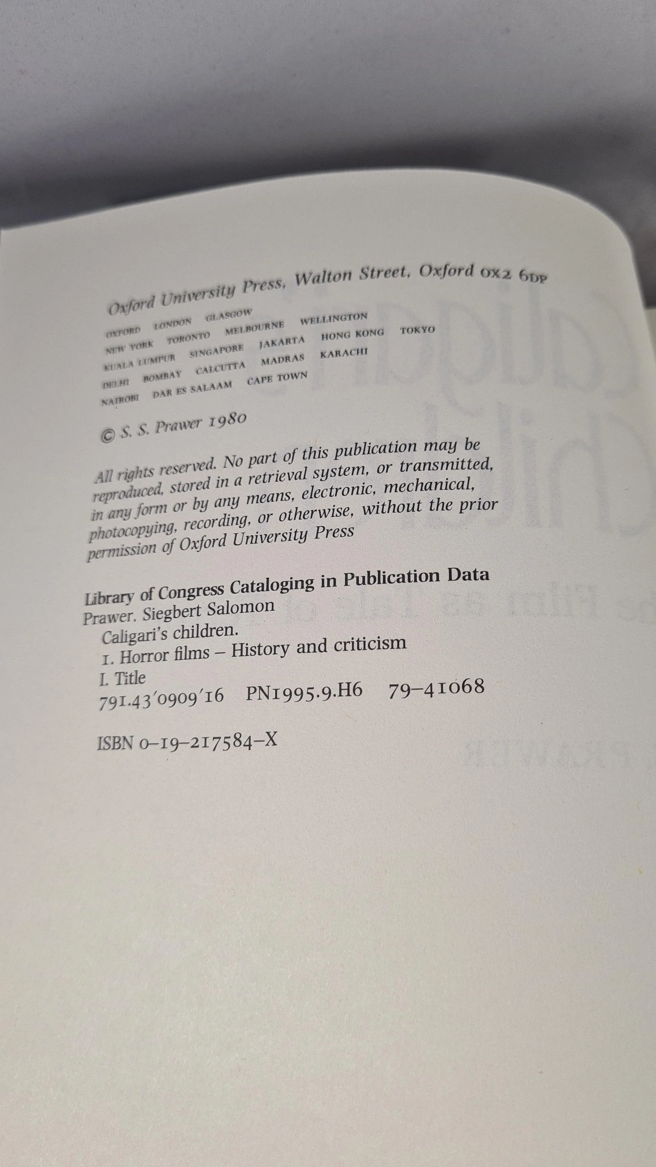 S S Prawer - Caligari's Children, Oxford University, 1980, First Edition