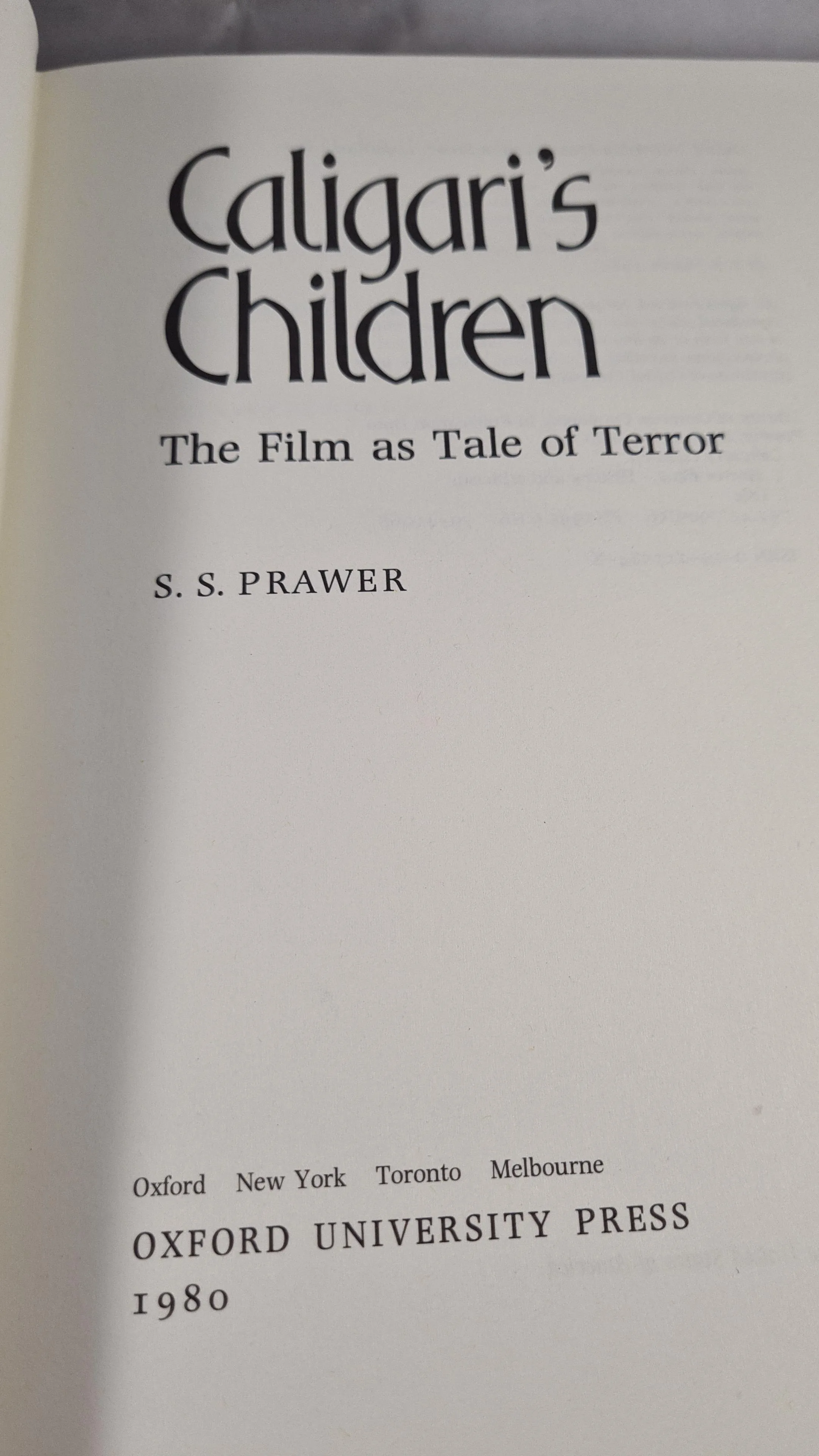 S S Prawer - Caligari's Children, Oxford University, 1980, First Edition