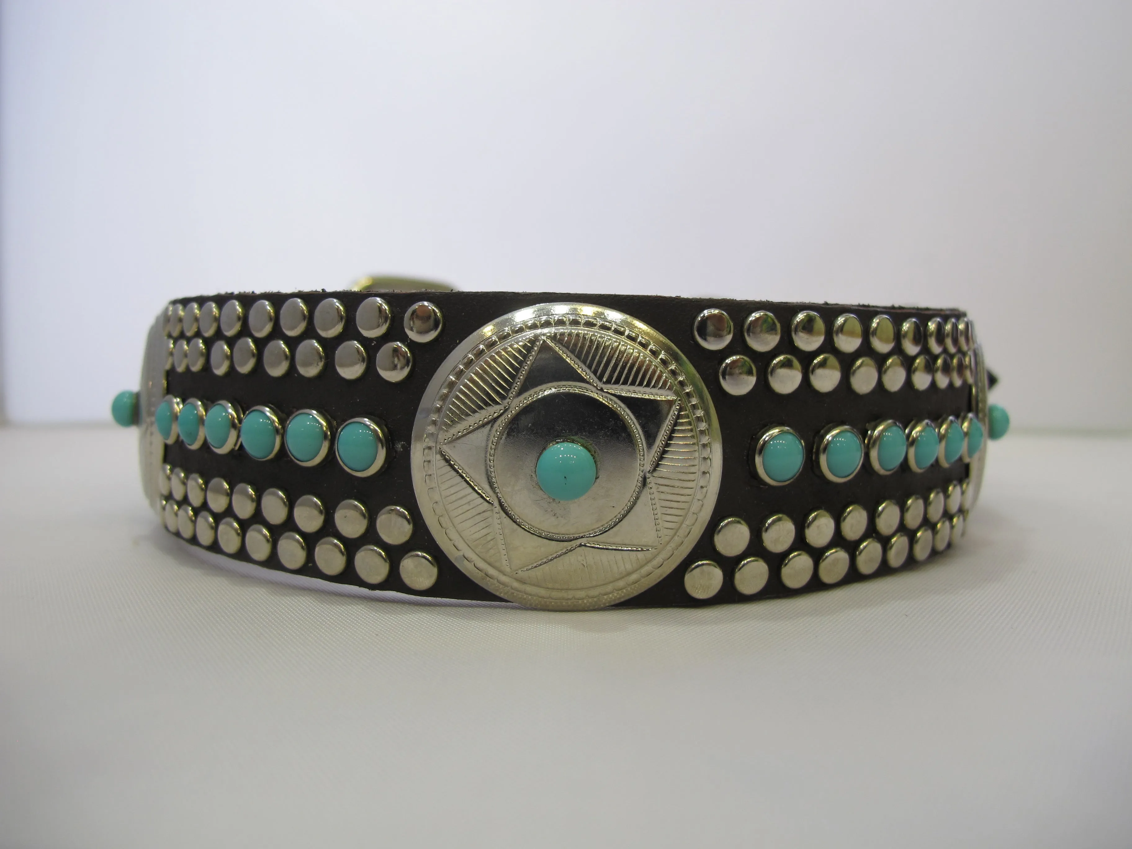 Santa Fe N 1.5" Collar Chocolate Leather / Turquoise Stones