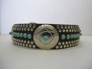Santa Fe N 1.5" Collar Chocolate Leather / Turquoise Stones