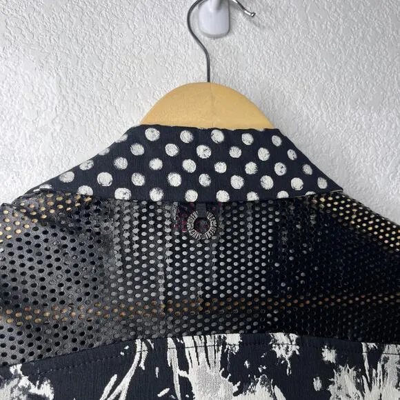 Save The Queen Polka Dot Perforated Leather Zip Up Collared Moto Jacket