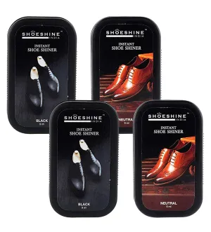SHOESHINE shoe shiner 2 Black   2 Neutral (Pack of 4)- instant shoe shine sponge