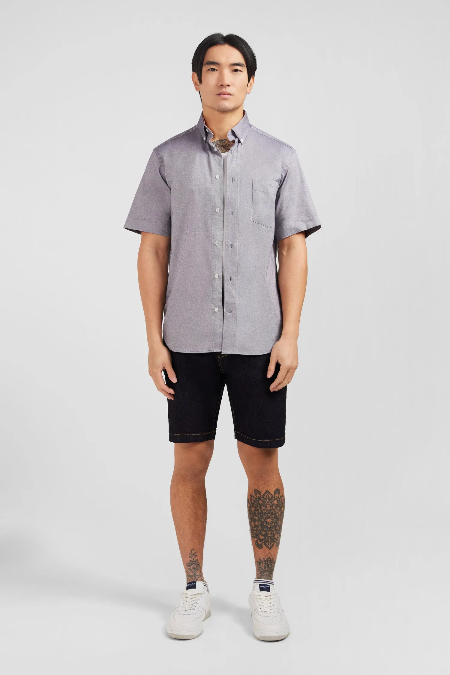 Short sleeved grey cotton shirt