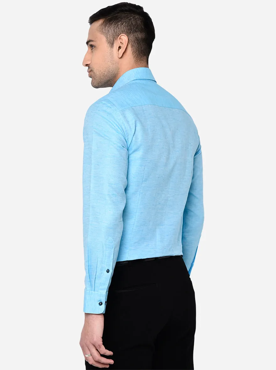 Sky Blue Solid Slim Fit Formal Shirt | Metal